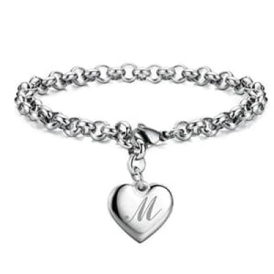 Sterling silver heart-shaped bracelet with letter